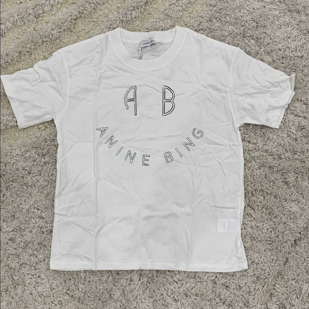 Anine Bing AB Smile Logo White T-Shirt Women’s Sizes Small Medium & Large